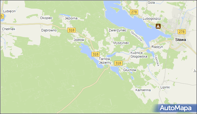 mapa Tarnów Jezierny, Tarnów Jezierny na mapie Targeo