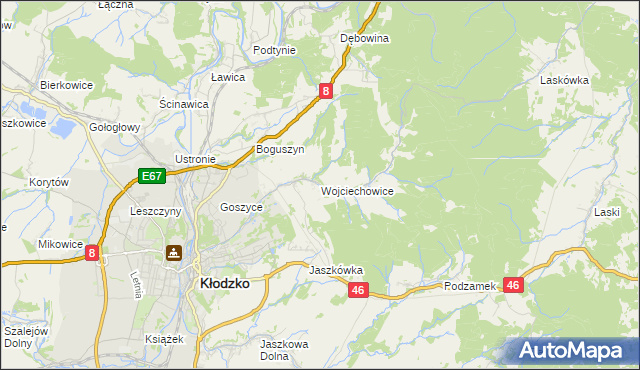 mapa Wojciechowice gmina Kłodzko, Wojciechowice gmina Kłodzko na mapie Targeo