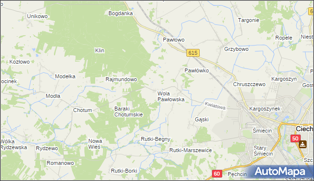 mapa Wola Pawłowska gmina Ciechanów, Wola Pawłowska gmina Ciechanów na mapie Targeo