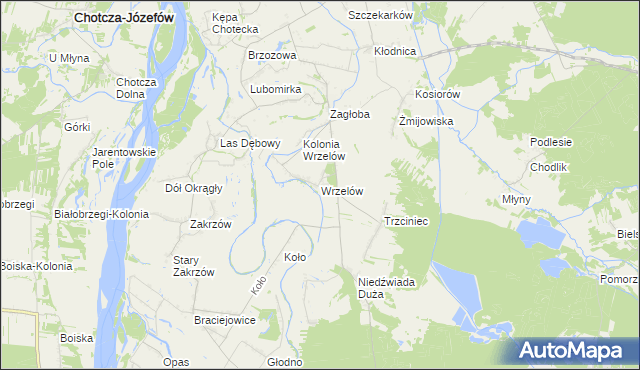 mapa Wrzelów, Wrzelów na mapie Targeo