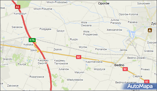 mapa Wyrów gmina Bedlno, Wyrów gmina Bedlno na mapie Targeo