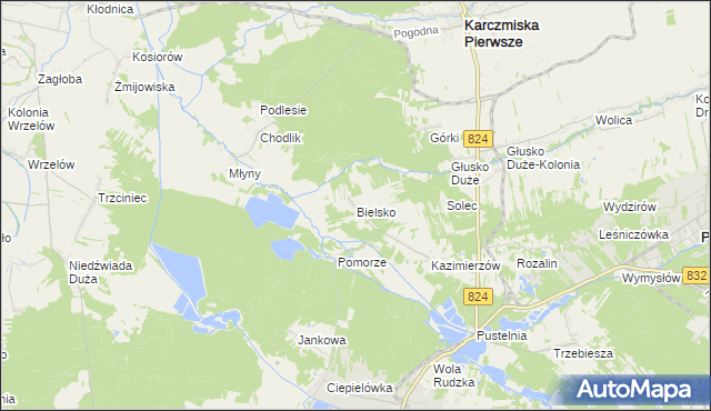 mapa Bielsko gmina Karczmiska, Bielsko gmina Karczmiska na mapie Targeo