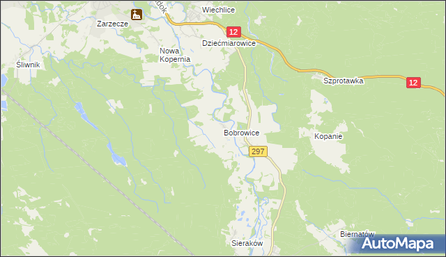 mapa Bobrowice gmina Szprotawa, Bobrowice gmina Szprotawa na mapie Targeo