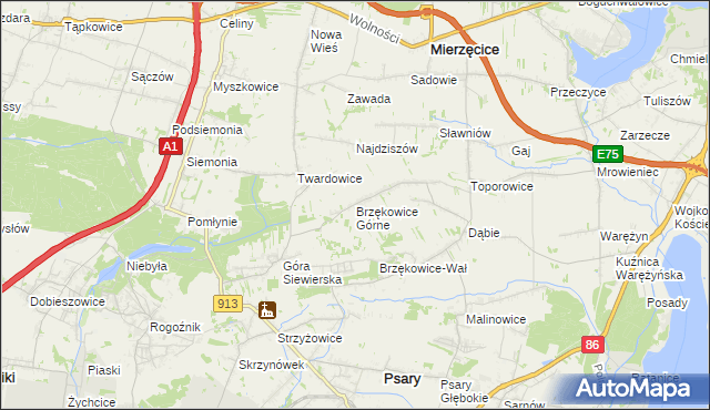 mapa Brzękowice Górne, Brzękowice Górne na mapie Targeo