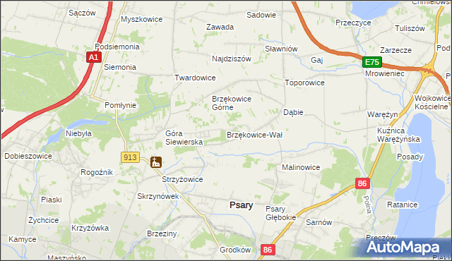 mapa Brzękowice-Wał, Brzękowice-Wał na mapie Targeo