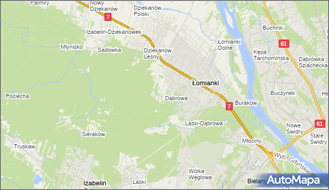 mapa Dąbrowa gmina Łomianki, Dąbrowa gmina Łomianki na mapie Targeo