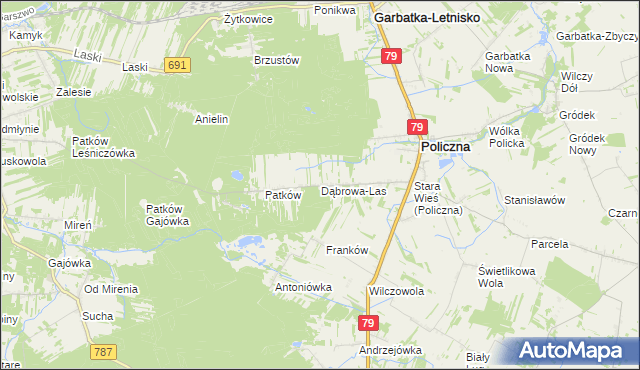 mapa Dąbrowa-Las, Dąbrowa-Las na mapie Targeo