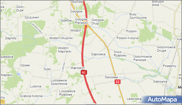 mapa Dąbrówka gmina Moszczenica, Dąbrówka gmina Moszczenica na mapie Targeo