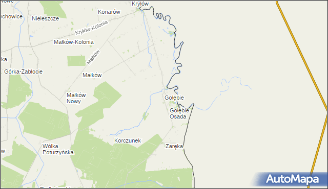 mapa Gołębie gmina Dołhobyczów, Gołębie gmina Dołhobyczów na mapie Targeo