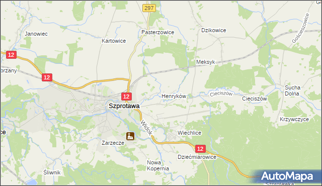 mapa Henryków gmina Szprotawa, Henryków gmina Szprotawa na mapie Targeo