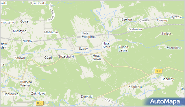 mapa Huta Nowa gmina Harasiuki, Huta Nowa gmina Harasiuki na mapie Targeo
