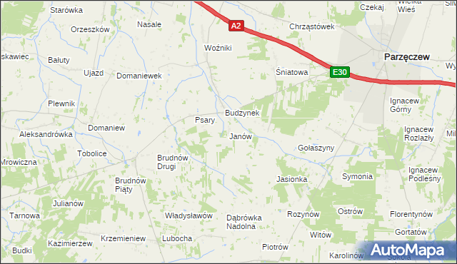 mapa Janów gmina Dalików, Janów gmina Dalików na mapie Targeo