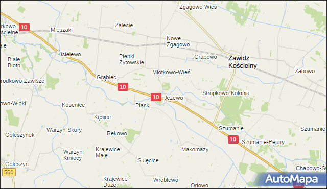 mapa Jeżewo gmina Zawidz, Jeżewo gmina Zawidz na mapie Targeo