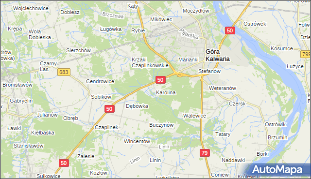 mapa Karolina gmina Góra Kalwaria, Karolina gmina Góra Kalwaria na mapie Targeo