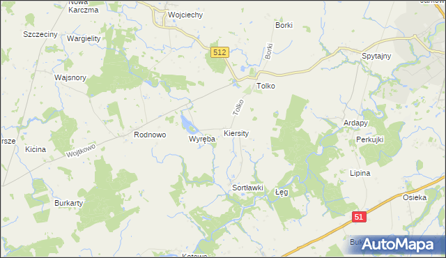 mapa Kiersity gmina Bartoszyce, Kiersity gmina Bartoszyce na mapie Targeo