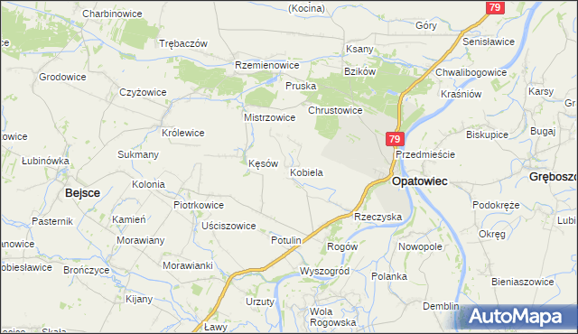 mapa Kobiela gmina Opatowiec, Kobiela gmina Opatowiec na mapie Targeo
