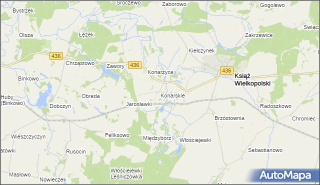 mapa Konarskie gmina Książ Wielkopolski, Konarskie gmina Książ Wielkopolski na mapie Targeo