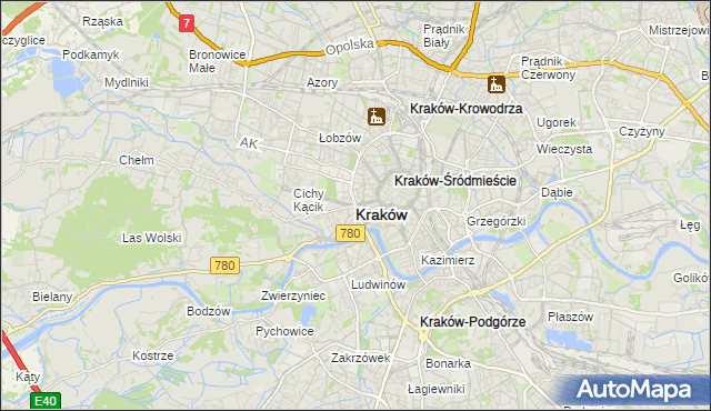 mapa Krakowa, Kraków na mapie Targeo