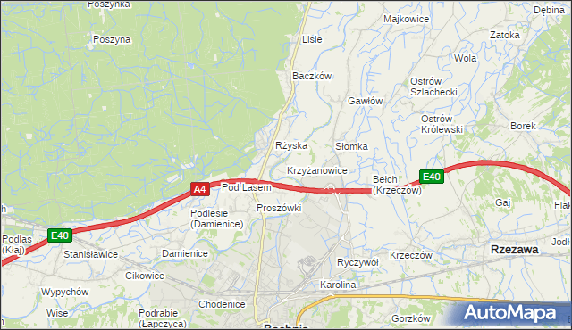 mapa Krzyżanowice gmina Bochnia, Krzyżanowice gmina Bochnia na mapie Targeo