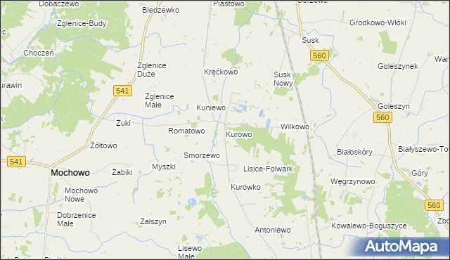 mapa Kurowo gmina Gozdowo, Kurowo gmina Gozdowo na mapie Targeo