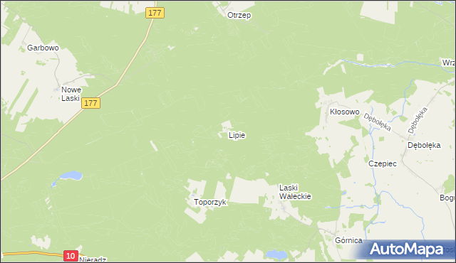 mapa Lipie gmina Wałcz, Lipie gmina Wałcz na mapie Targeo