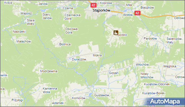 mapa Mokra gmina Stąporków, Mokra gmina Stąporków na mapie Targeo