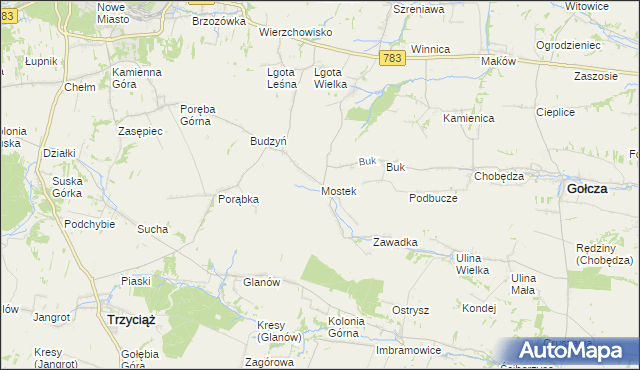 mapa Mostek gmina Gołcza, Mostek gmina Gołcza na mapie Targeo
