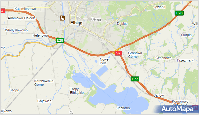 mapa Nowe Pole gmina Elbląg, Nowe Pole gmina Elbląg na mapie Targeo