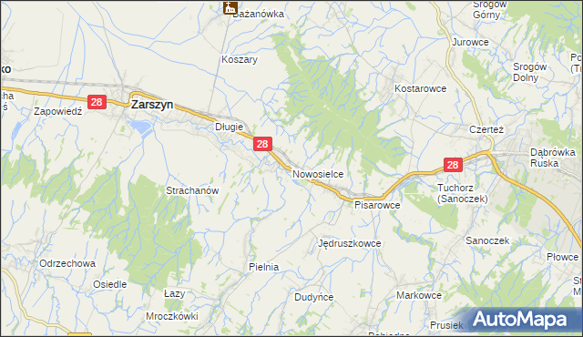 mapa Nowosielce gmina Zarszyn, Nowosielce gmina Zarszyn na mapie Targeo