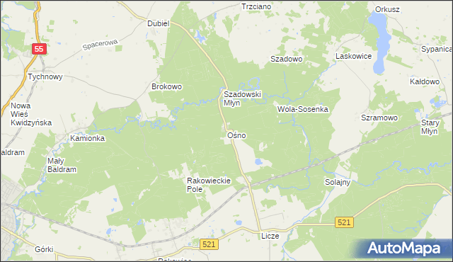 mapa Ośno gmina Kwidzyn, Ośno gmina Kwidzyn na mapie Targeo