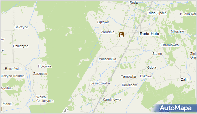 mapa Poczekajka gmina Ruda-Huta, Poczekajka gmina Ruda-Huta na mapie Targeo