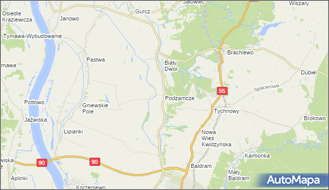 mapa Podzamcze gmina Kwidzyn, Podzamcze gmina Kwidzyn na mapie Targeo