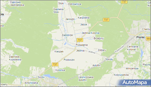 mapa Poświętne gmina Pionki, Poświętne gmina Pionki na mapie Targeo