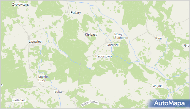 mapa Radostowo gmina Rozogi, Radostowo gmina Rozogi na mapie Targeo