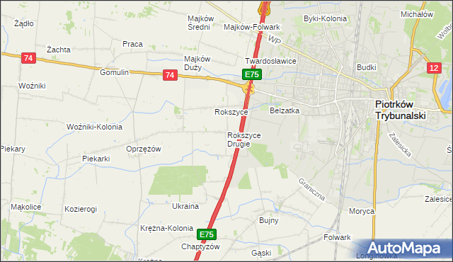 mapa Rokszyce Drugie, Rokszyce Drugie na mapie Targeo