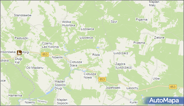 mapa Róża gmina Susiec, Róża gmina Susiec na mapie Targeo