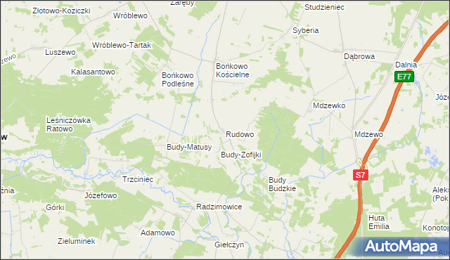 mapa Rudowo gmina Strzegowo, Rudowo gmina Strzegowo na mapie Targeo
