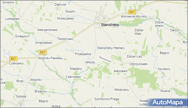 mapa Słomkowo gmina Staroźreby, Słomkowo gmina Staroźreby na mapie Targeo