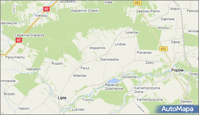 mapa Stanisławów gmina Lipie, Stanisławów gmina Lipie na mapie Targeo