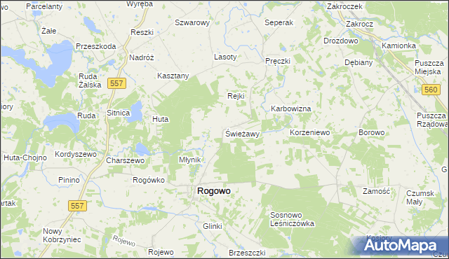 mapa Świeżawy, Świeżawy na mapie Targeo