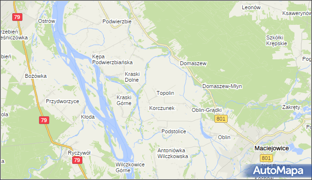 mapa Topolin gmina Maciejowice, Topolin gmina Maciejowice na mapie Targeo