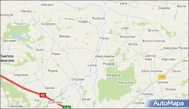 mapa Władysławów gmina Świnice Warckie, Władysławów gmina Świnice Warckie na mapie Targeo