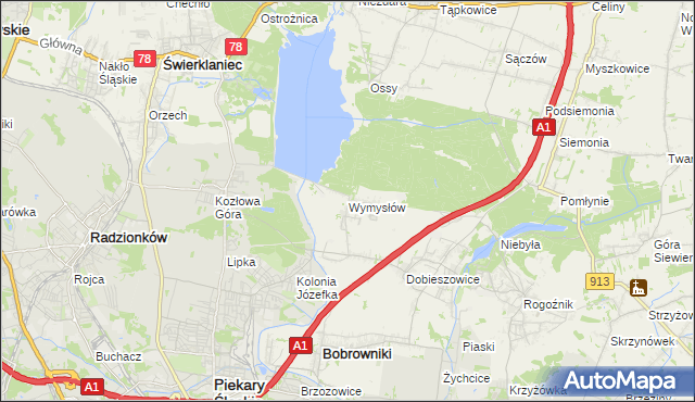 mapa Wymysłów gmina Bobrowniki, Wymysłów gmina Bobrowniki na mapie Targeo