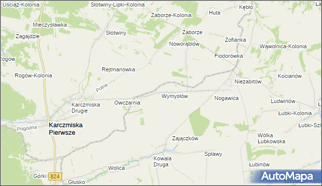 mapa Wymysłów gmina Karczmiska, Wymysłów gmina Karczmiska na mapie Targeo