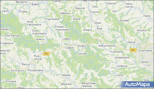 mapa Wyręby gmina Dynów, Wyręby gmina Dynów na mapie Targeo
