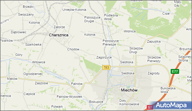 mapa Zagorzyce gmina Miechów, Zagorzyce gmina Miechów na mapie Targeo