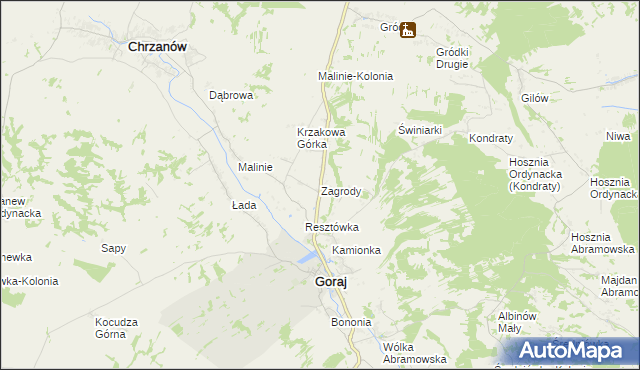 mapa Zagrody gmina Goraj, Zagrody gmina Goraj na mapie Targeo