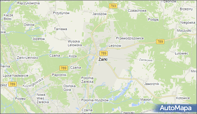 mapa Żarki powiat myszkowski, Żarki powiat myszkowski na mapie Targeo