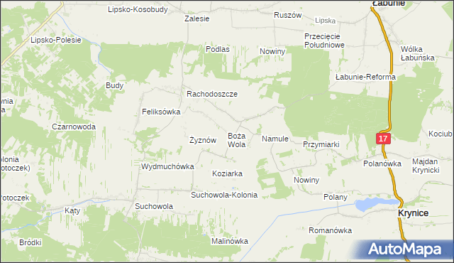 mapa Boża Wola gmina Adamów, Boża Wola gmina Adamów na mapie Targeo