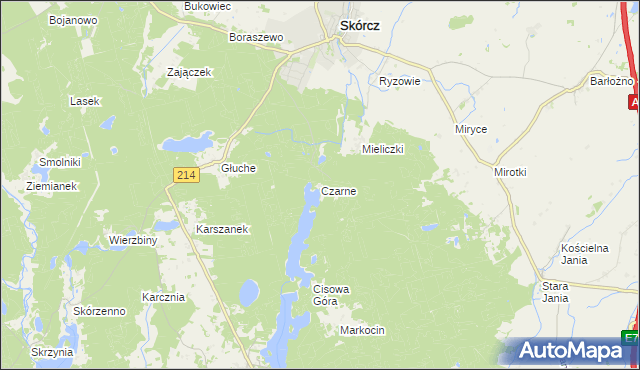 mapa Czarne gmina Skórcz, Czarne gmina Skórcz na mapie Targeo